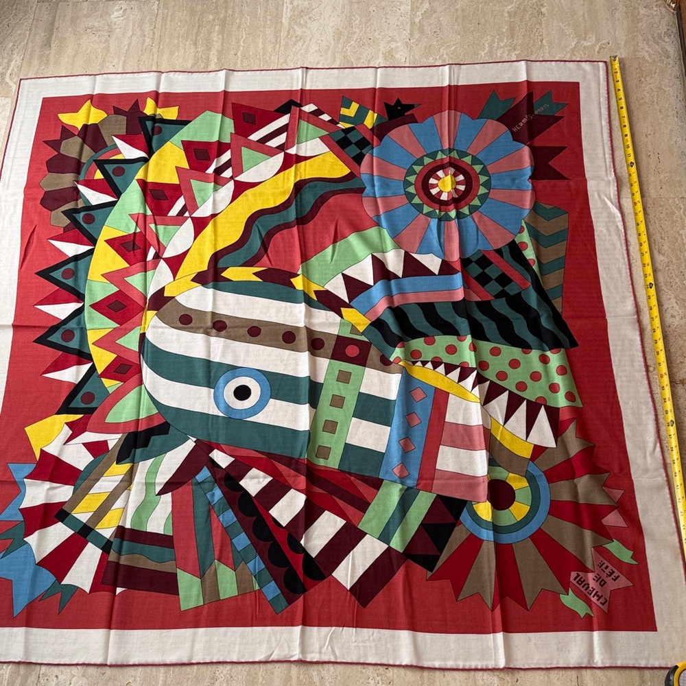 Hermes Multicolor Abstract Pattern Scarf